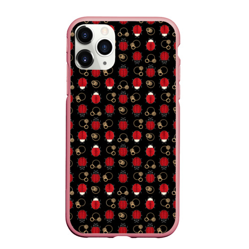 Чехол для iPhone 11 Pro Max матовый Красные Божьи коровки на черном фоне ladybug, цвет баблгам