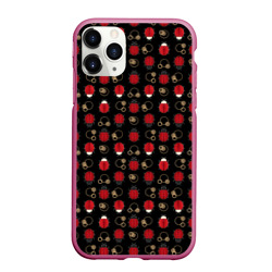 Чехол для iPhone 11 Pro Max матовый Красные Божьи коровки на черном фоне ladybug