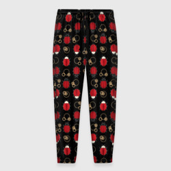 Мужские брюки 3D Красные Божьи коровки на черном фоне ladybug