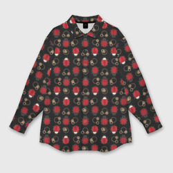 Мужская рубашка oversize 3D Красные Божьи коровки на черном фоне ladybug