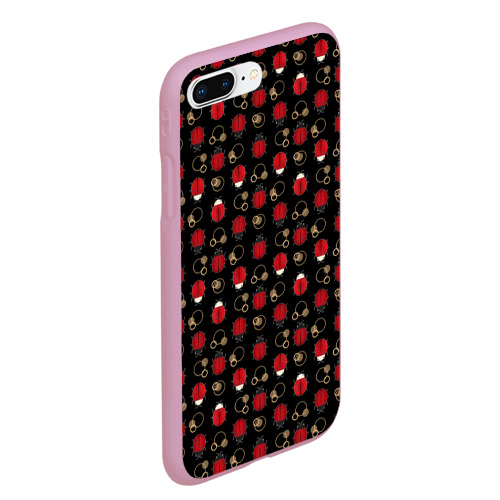 Чехол для iPhone 7Plus/8 Plus матовый Красные Божьи коровки на черном фоне ladybug, цвет розовый - фото 3