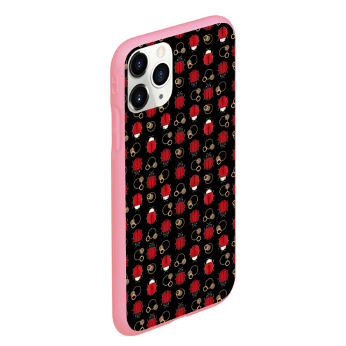 Чехол для iPhone 11 Pro Max матовый Красные Божьи коровки на черном фоне ladybug, цвет баблгам - фото 3