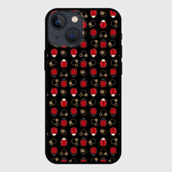Чехол для iPhone 13 mini Красные Божьи коровки на черном фоне ladybug