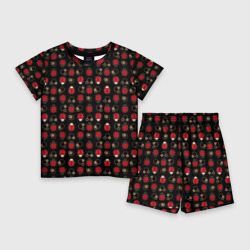 Детский костюм с шортами 3D Красные Божьи коровки на черном фоне ladybug
