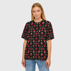 Женская футболка oversize 3D Красные Божьи коровки на черном фоне ladybug - фото 2