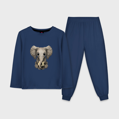 Детская пижама с лонгсливом хлопок Слон Футболист, цвет темно-синий
