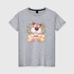 Собачка с косточкой – Женская футболка хлопок с принтом купить со скидкой в -20%