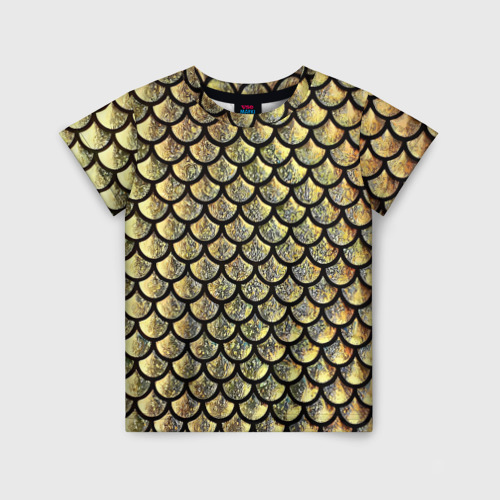 Детская футболка 3D с принтом Чешуя золотая, вид спереди #2