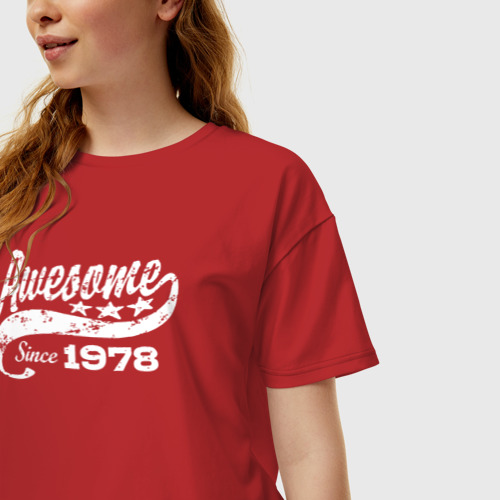 Женская футболка хлопок Oversize Awesome Since 1978, цвет красный - фото 3