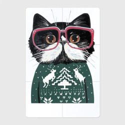 Магнитный плакат 2Х3 Умный кот в очках в новогоднем свитере