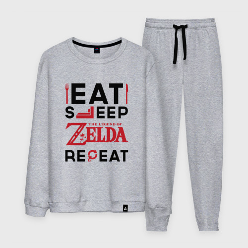 Мужской костюм хлопок Надпись: Eat Sleep Zelda Repeat, цвет меланж