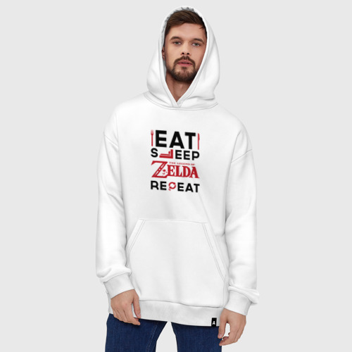 Худи SuperOversize хлопок Надпись: Eat Sleep Zelda Repeat, цвет белый - фото 5