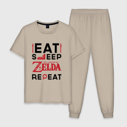 Мужская пижама хлопок Надпись: Eat Sleep Zelda Repeat