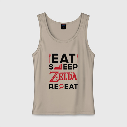 Женская майка хлопок Надпись: Eat Sleep Zelda Repeat, цвет миндальный