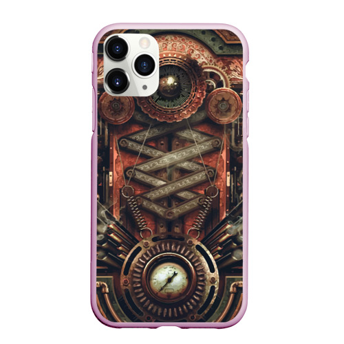 Чехол для iPhone 11 Pro Max матовый Mechanical device in Steampunk Retro style, цвет розовый