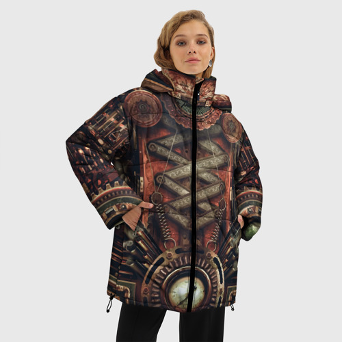 Женская зимняя куртка Oversize Mechanical device in Steampunk Retro style, цвет черный - фото 3
