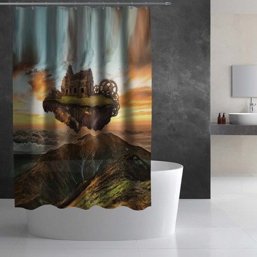 Штора 3D для ванной Горный пейзаж в стиле Стимпанк - фото 2