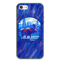 Чехол для iPhone 5/5S матовый Лось в лесу Blue