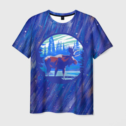 Мужская футболка 3D Лось в лесу Blue