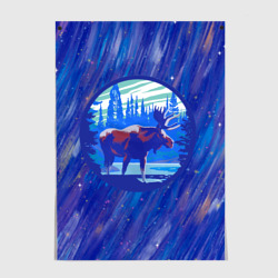 Постер Лось в лесу Blue