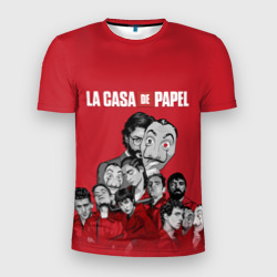 Мужская футболка 3D Slim Бумажный дом персонажи