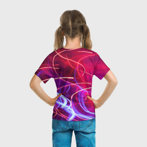 Детская футболка 3D Неоновые линии и фонари - Красный, цвет 3D печать - фото 6