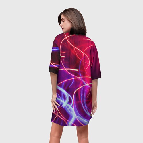 Платье-футболка 3D Неоновые линии и фонари - Красный, цвет 3D печать - фото 4