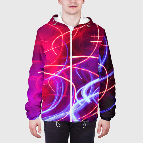 Мужская куртка 3D Неоновые линии и фонари - Красный, цвет 3D печать - фото 4