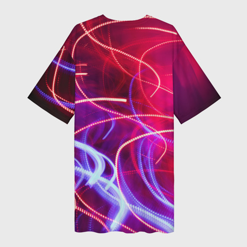 Платье-футболка 3D Неоновые линии и фонари - Красный, цвет 3D печать - фото 2