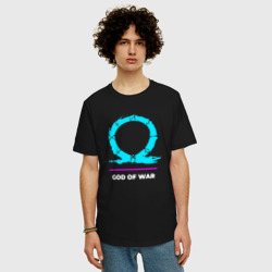 Мужская футболка хлопок Oversize Символ God of War в неоновых цветах - фото 2