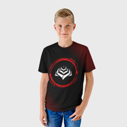 Детская футболка 3D Символ Warframe и краска вокруг на темном фоне - фото 2