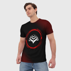 Мужская футболка 3D Символ Warframe и краска вокруг на темном фоне - фото 2
