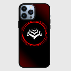 Чехол для iPhone 13 Pro Max Символ Warframe и краска вокруг на темном фоне