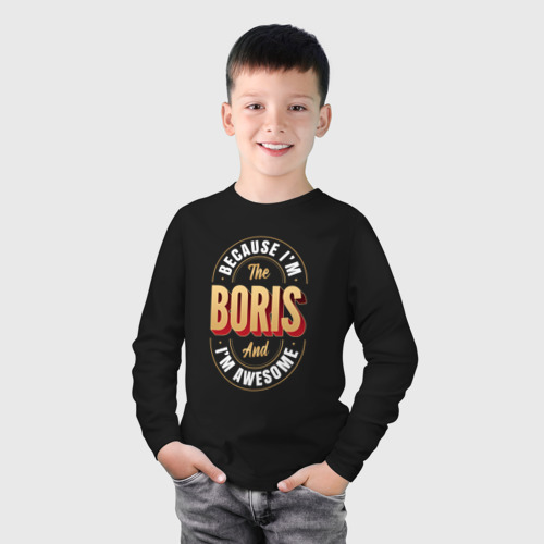 Детский лонгслив хлопок Because I'm The Boris And I'm Awesome, цвет черный - фото 3