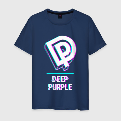 Мужская футболка из хлопка с принтом Deep Purple Glitch Rock, вид спереди №1