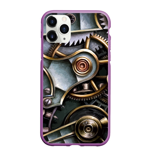 Чехол для iPhone 11 Pro Max матовый Механизм из шестерёнок в стиле Стимпанк, цвет фиолетовый