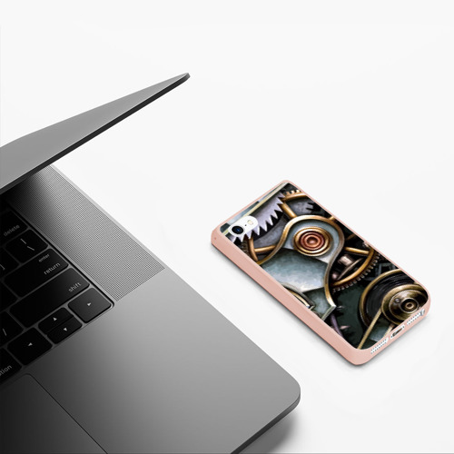 Чехол для iPhone 5/5S матовый Механизм из шестерёнок в стиле Стимпанк, цвет светло-розовый - фото 5
