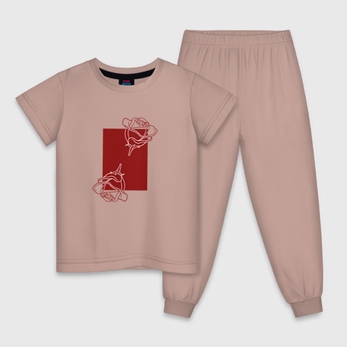 Детская пижама хлопок с принтом Розы с красным прямоугольником, вид спереди #2