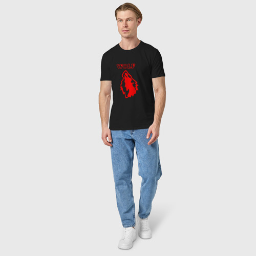 Мужская футболка хлопок с принтом Red the  wolf, вид сбоку #3