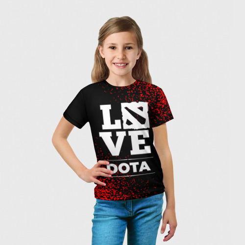 Детская футболка 3D с принтом Dota Love Классика, вид сбоку #3