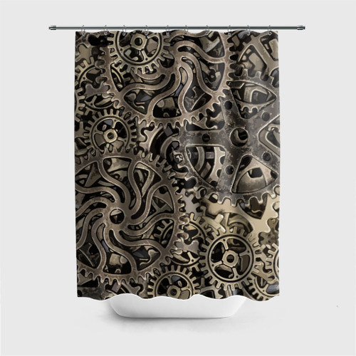 Штора 3D для ванной Ажурный узор из металлических шестерёнок в стиле Стимпанк