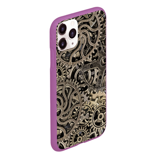 Чехол для iPhone 11 Pro Max матовый Ажурный узор из металлических шестерёнок в стиле Стимпанк, цвет фиолетовый - фото 3
