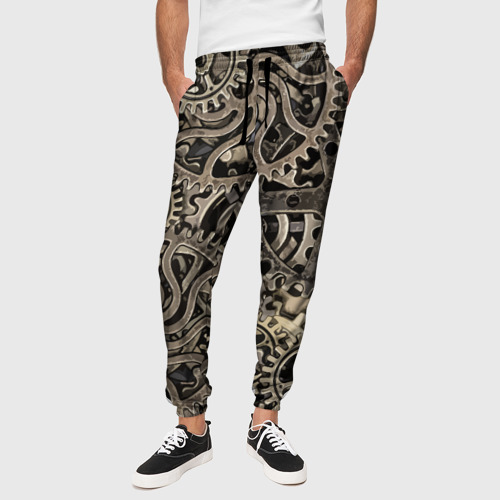 Мужские брюки 3D Ажурный узор из металлических шестерёнок в стиле Стимпанк, цвет 3D печать - фото 4