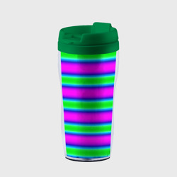 Термокружка-непроливайка Зеленый и фиолетовые яркие неоновые полосы 