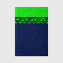 Обложка для паспорта матовая кожа Green Lace Зеленое кружево на темном синем фоне