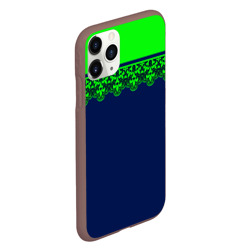 Чехол для iPhone 11 Pro матовый Green Lace Зеленое кружево на темном синем фоне - фото 2