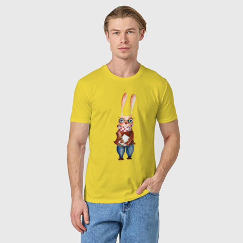 Мужская футболка хлопок Кролик в очках, цвет желтый - фото 3