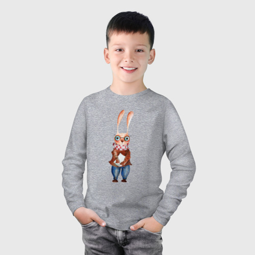 Детский лонгслив хлопок с принтом Кролик в очках, фото на моделе #1