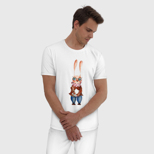 Мужская пижама хлопок с принтом Кролик в очках, фото на моделе #1