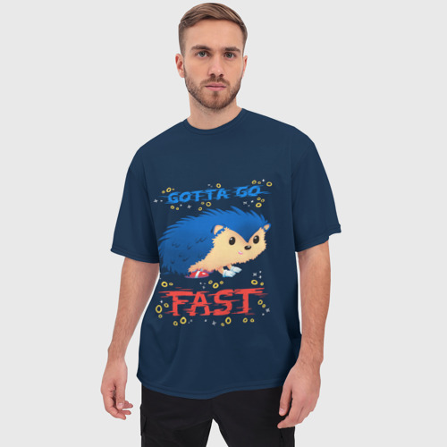 Мужская футболка oversize 3D Little Sonic gotta go fast, цвет 3D печать - фото 3